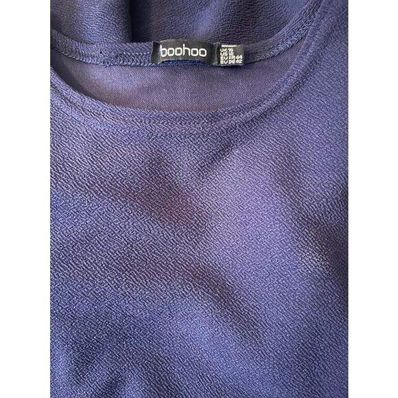 Boohoo Navy Long Sleeve Sheath Dress with Ruffle Hem Size 12 - Picture 4 of 4